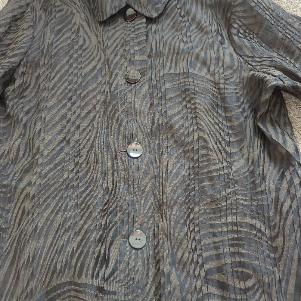 Citiknits Pleated Blouse Semi Sheer Long Sleeve Button Front Brown Large - Picture 5 of 11